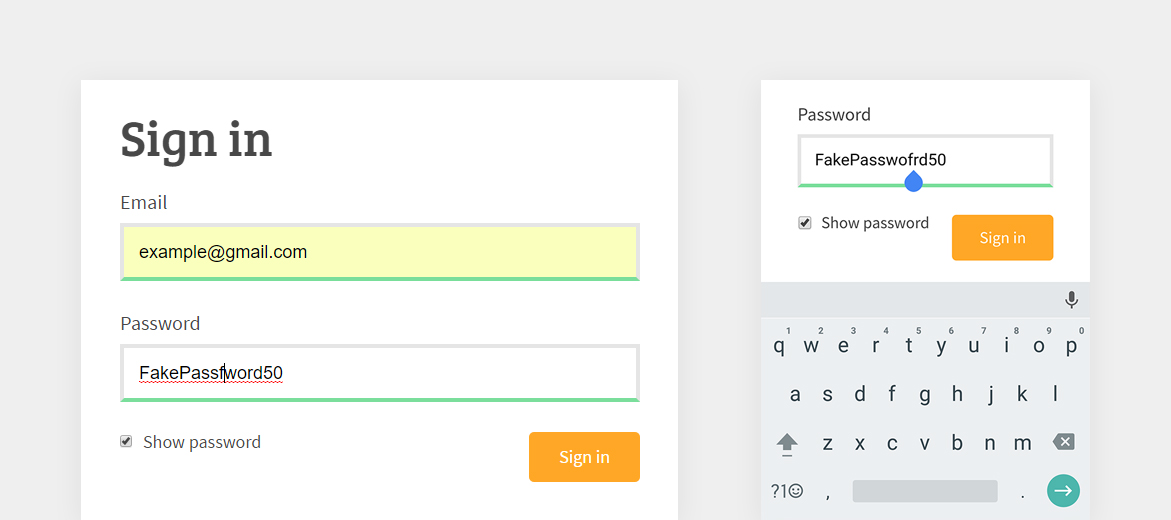 Password visibility toggle on desktop and mobile